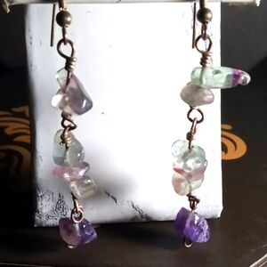 Artisan Handmade Natural Stone Chip Drop Dangle Earrings